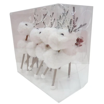 Holiday Time Ensemble de 4 Ornements Cerfs en Tissu avec Pomme de Pin Ensemble de 4 Cerfs en Boîte