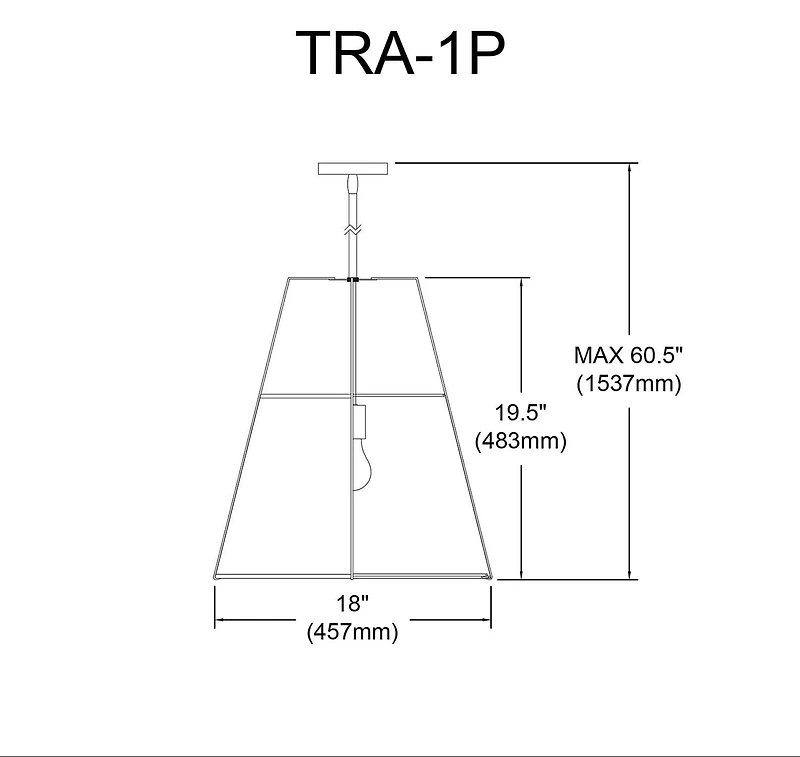 Dainolite TRA-1P-BK-WH 1 Light Matte Black Pendant