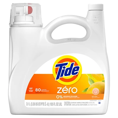 Détergent à lessive liquide Tide Zero, parfum Agrumes doux, technologie CleanScent 3.1L