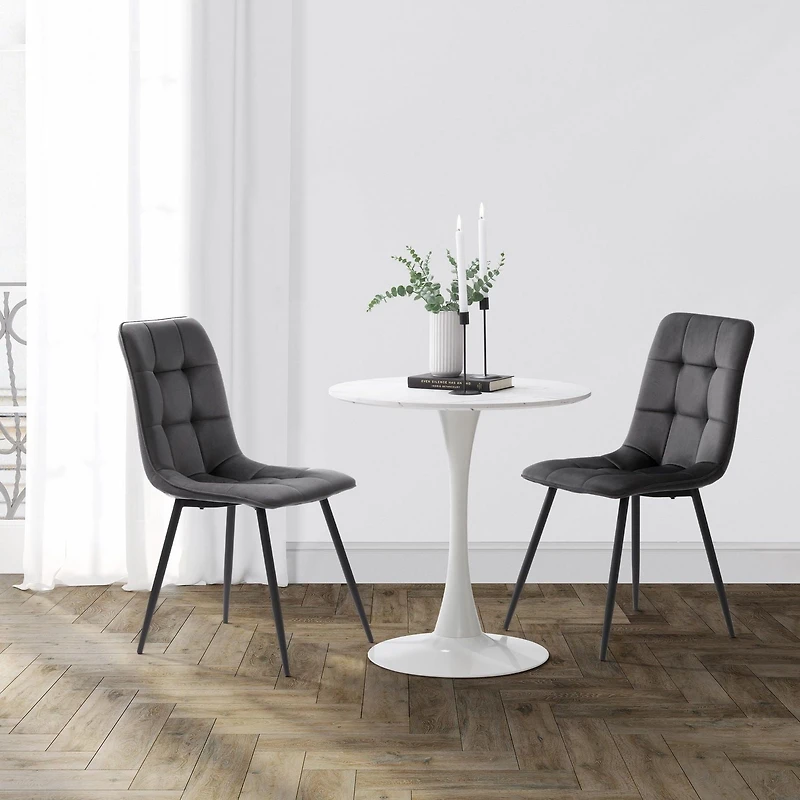 CorLiving Nash Set of 2 Velvet Upholstered Indoor Side Chairs with Black Flared Metal Legs