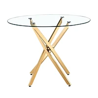 Diva Glass Star Dining Table, Round 36" with Tempered Glass Top and Polished Gold Stainless Steel Base – Showcasing a Unique Star-Inspired Design, Perfectly Sized for 4 People to Elevate Any Dining Sp