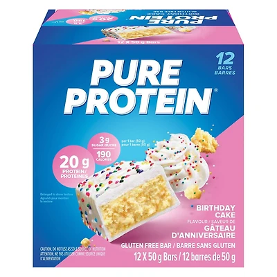 Pure Protein Birthday Cake Bars | 20g Protein | 3g Sugar | Gluten Free | 6x50g Snack Bars | Post Workout or On-the-Go Protein Snack, 12 x 50g, ready to eat