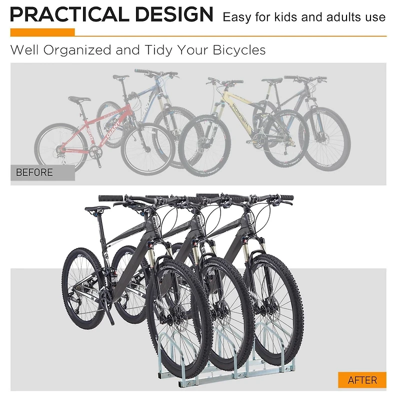 HOMCOM 3-Bike Bicycle Floor Parking Rack Cycling Storage Stand Silver