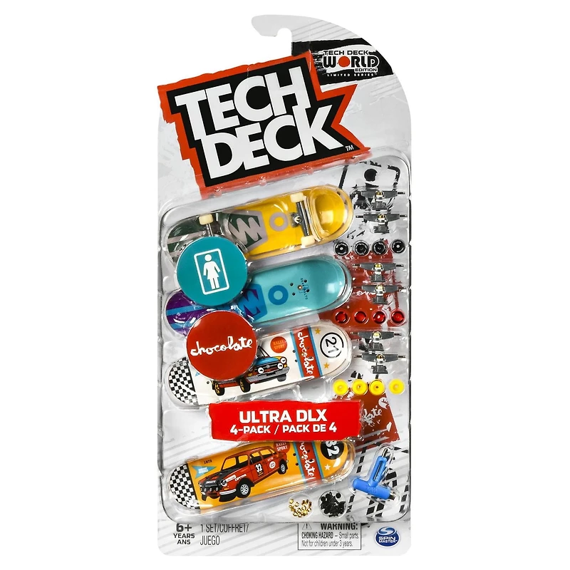 Tech Deck, Coffret de 4 mini planches à roulettes Ultra DLX, Girl/Chocolate