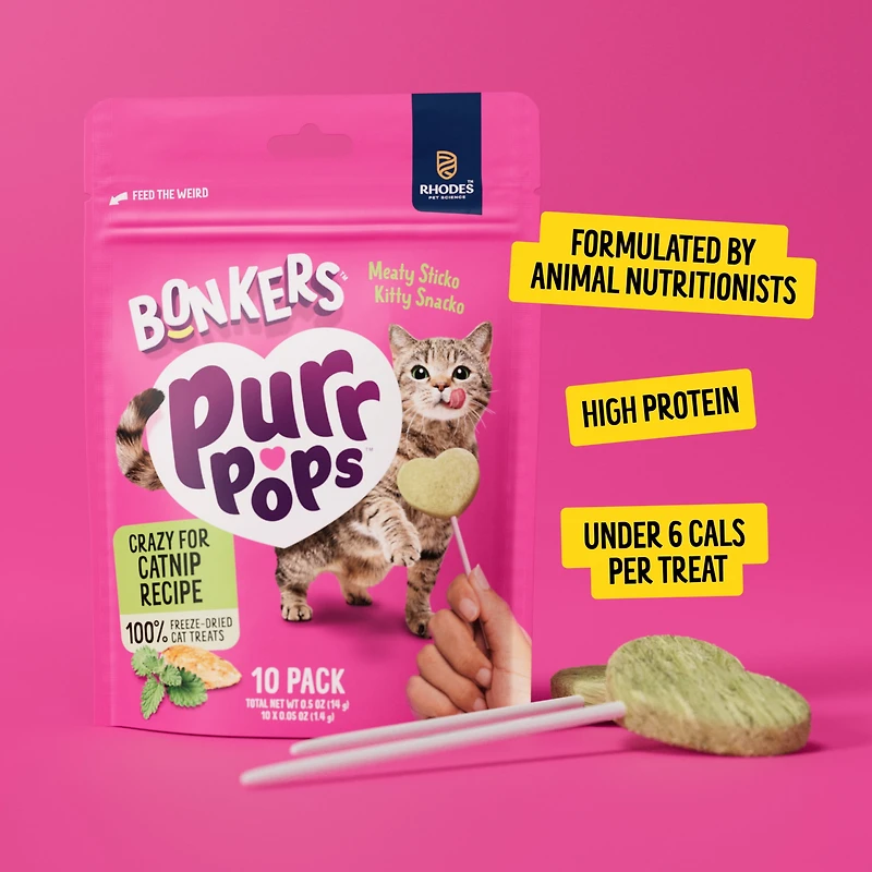 BONKERS Purrpops Freeze-Dried Catnip Flavoured Lollipop Treats for Cats 4 Pack