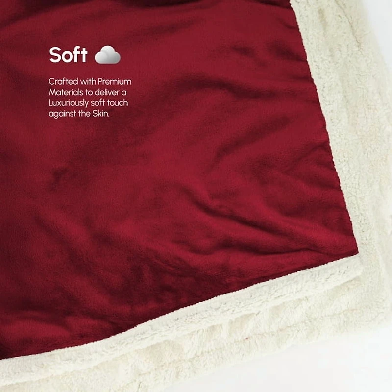 Beddora Couverture de Luxe en Flanelle Sherpa – 50” x 60” – Ultra-Douce & Chaude – 450 GSM Polaire Réversible – Couverture d'Hiver Confortable pour Canapé Ou Lit – Rouge
