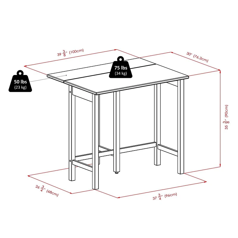 Table à abattant 3 pièces Lynnwood avec 2 tabourets de comptoir à dossier en V de Winsome - 94355