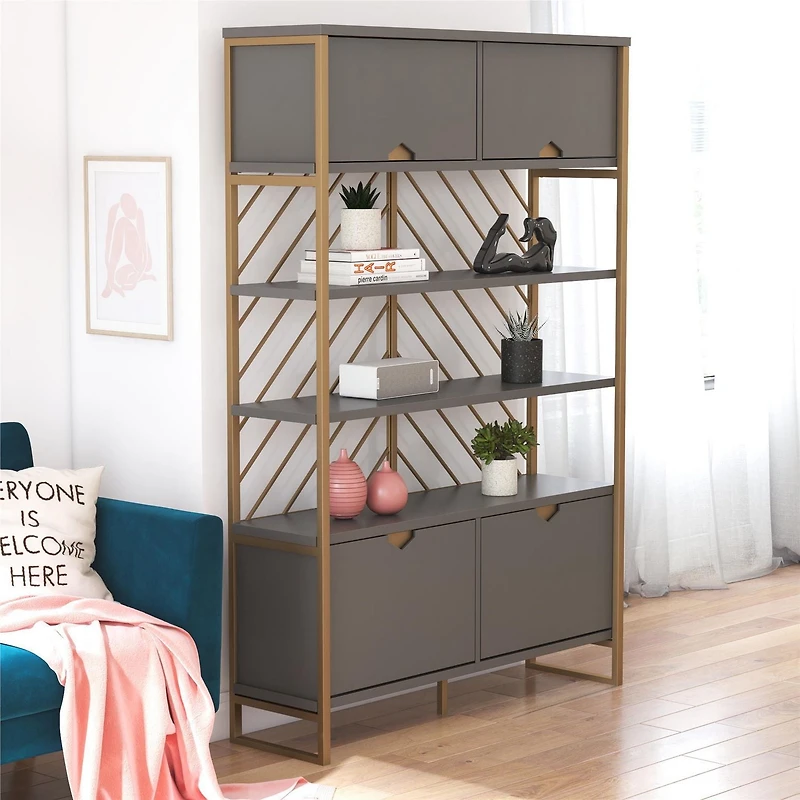 CosmoLiving by Cosmopolitan Brielle Shoe Storage Bookcase & Room Divider, Graphite Gray