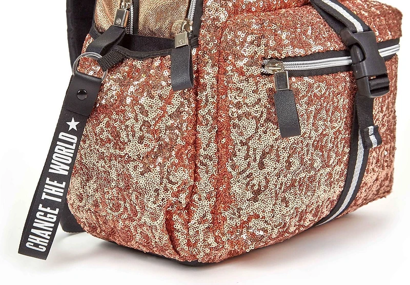 Ensemble économique de sac à dos de 17 po à plusieurs compartiments à paillettes dorées pour filles de marque Justice ™ Comprend un sac à lunch isolé et un étui à crayons