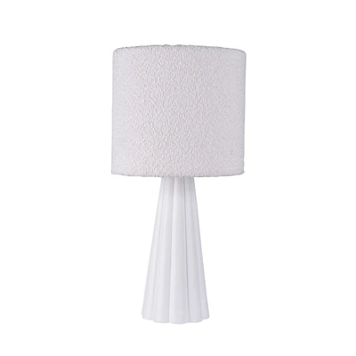Mainstays Branded 18" Modern, White Polyresin Table Lamp with Boucle Shade, Modern Design