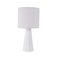 Mainstays Branded 18" Modern, White Polyresin Table Lamp with Boucle Shade, Modern Design
