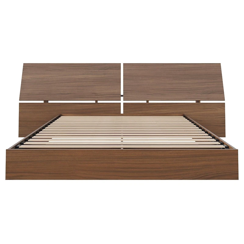 Nexera Alibi Queen Size Platform Bed and Panoramic Headboard, Walnut