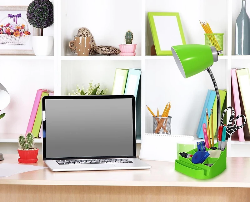 Limelights Gooseneck Organizer Desk Lamp with iPad Tablet Stand Book Holder and Charging Outlet