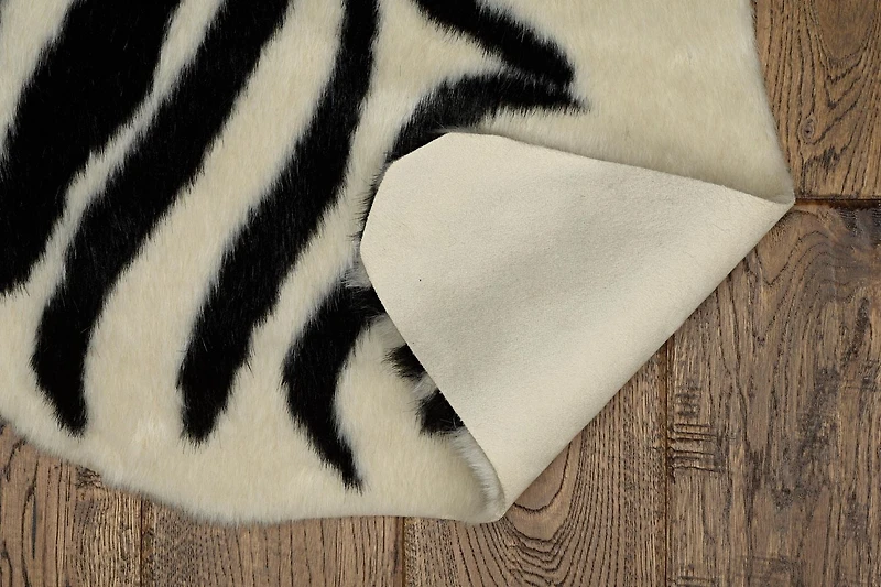 Faux Cowhide Mini Ivory & Black Zebra Accent Rug