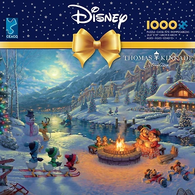 Puzzle en bois entrelacé Ceaco Thomas Kinkade Mickey et Minnie Christmas Lodge de 1000 pièces pour adultes à partir de 14 ans