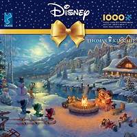 Puzzle en bois entrelacé Ceaco Thomas Kinkade Mickey et Minnie Christmas Lodge de 1000 pièces pour adultes à partir de 14 ans
