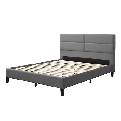 CorLiving Bellevue Adult Queen Fabric Upholstered Platform Bed with Tufted Headboard and Slats, Light Grey