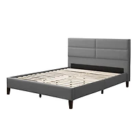 CorLiving Bellevue Adult Queen Fabric Upholstered Platform Bed with Tufted Headboard and Slats, Light Grey