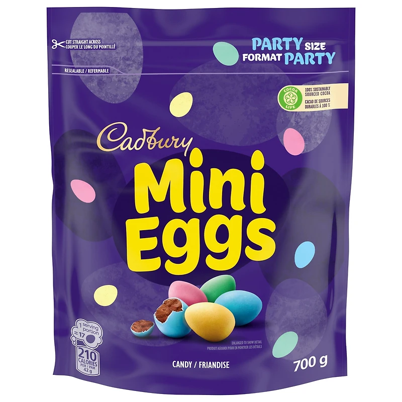 Cadbury Mini Eggs, friandises en forme d’œuf (friandises au chocolat en forme d’œuf), format Party, sac refermable, Préparé au Canada 700 g