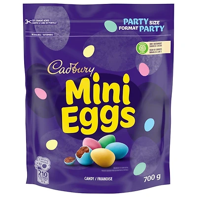 Cadbury Mini Eggs, friandises en forme d’œuf (friandises au chocolat en forme d’œuf), format Party, sac refermable, Préparé au Canada 700 g