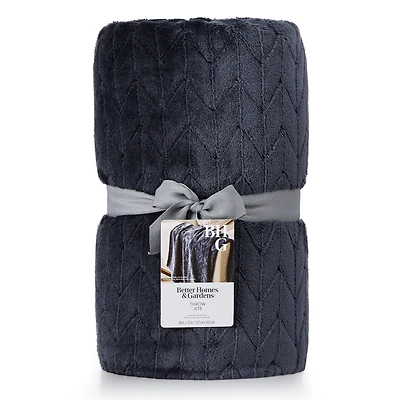Better Homes & Gardens Soft Plush Dark Grey Throw Blanket, BHG T PLS THR GREY
