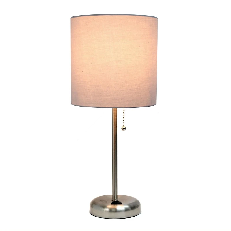 LimeLights Stick Lamp with Charging Outlet and Fabric Shade