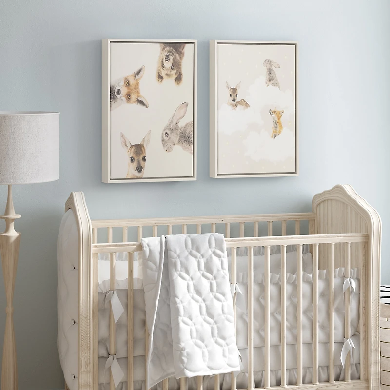 DesignOvation Peekaboo and Clouds 2 Pack 12"x16"Framed Canvas Art Print by July Art Prints, 16in H x 12in W x 1.38in D