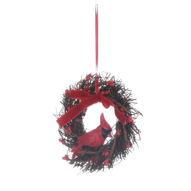 HOLIDAY TIME TWIG BIRD WREATH ORNAMENT