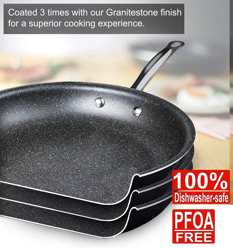 GraniteStone 5-Piece Nonstick Cookware Set, Scratch-Resistant, Granite-coated Anodized Aluminum, Dishwasher-Safe, PFOA-Free As Seen On TV