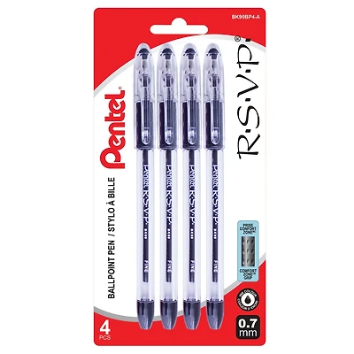 Pentel R.S.V.P. Black Ballpoint Pen 0.7mm, 4 pack