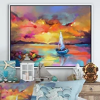 Designart Tableau Coucher De Soleil Aux Reflets Colorés II ART MURAL À CADRE FLOTTÉ