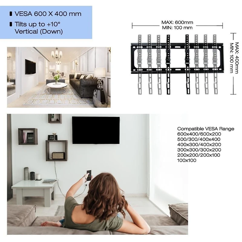 CJ Tech Tilting Low Profile TV Wall Mount Fits, 32"- 65"