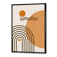Designart Abstract Rainbow Sun and Moon In Earth Tones II FLOAT FRAME WALL ART