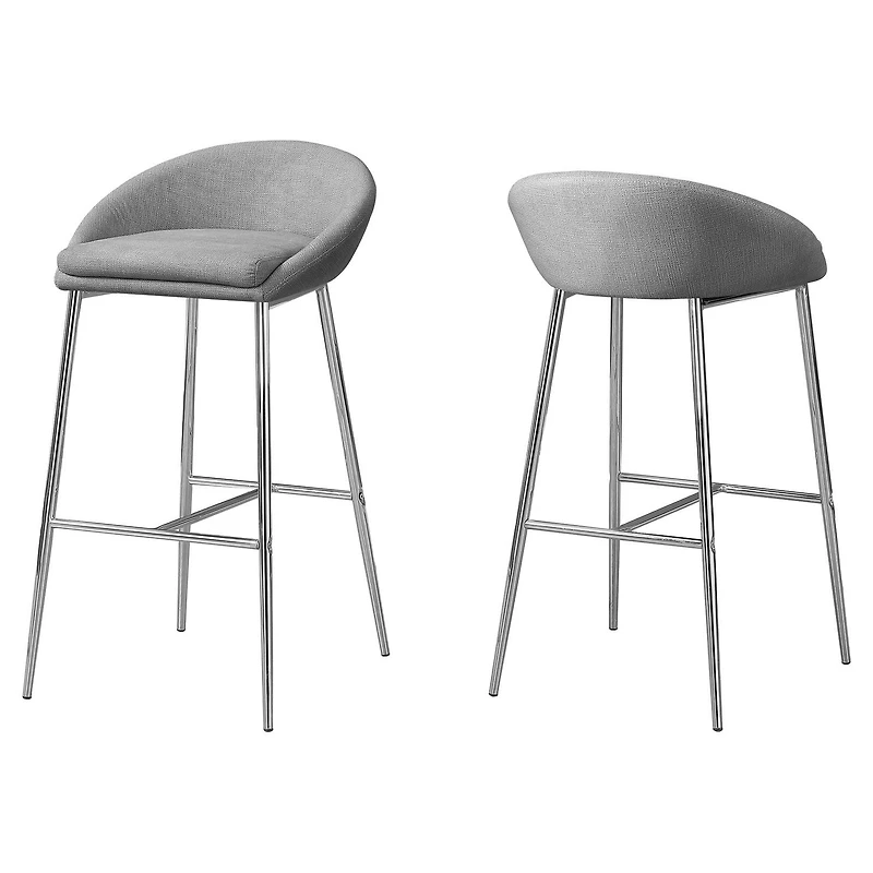 Monarch Specialties Tabouret De Bar, Lot De 2, Hauteur Bar, Métal, En Tissu, Gris, Chrome, Contemporain, Moderne