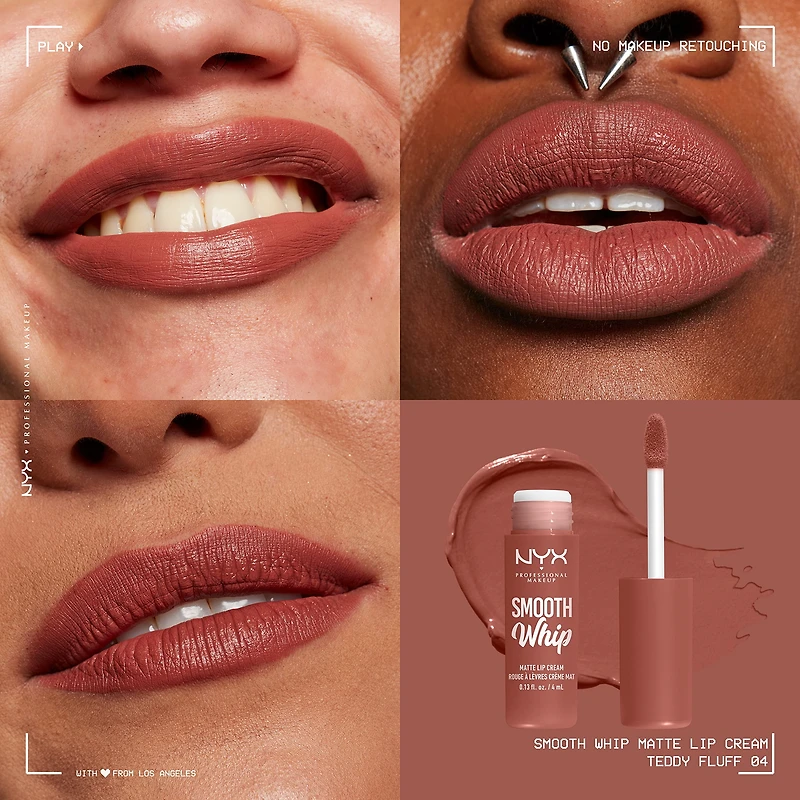 NYX PROFESSIONAL MAKEUP, Smooth Whip, Crème à lèvres lisse et mate, Beurre de Cacao et Karité, Formule végane, 4ml Crème à lèvres ultradouce