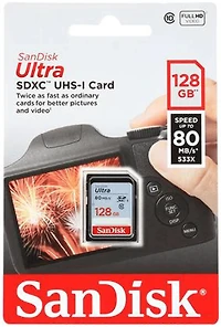 SanDisk Ultra® SDXC™ UHS-I card, 128GB, Pictures/ Full HD video