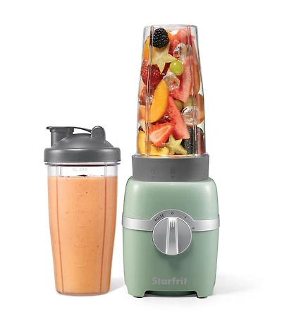 Starfrit 7 pcs 300W Personal Blender - Sage, 2x28oz(828 ML) Cups ,2xtravel lids, 2 blades,3 speed modes (low,high,pulse )