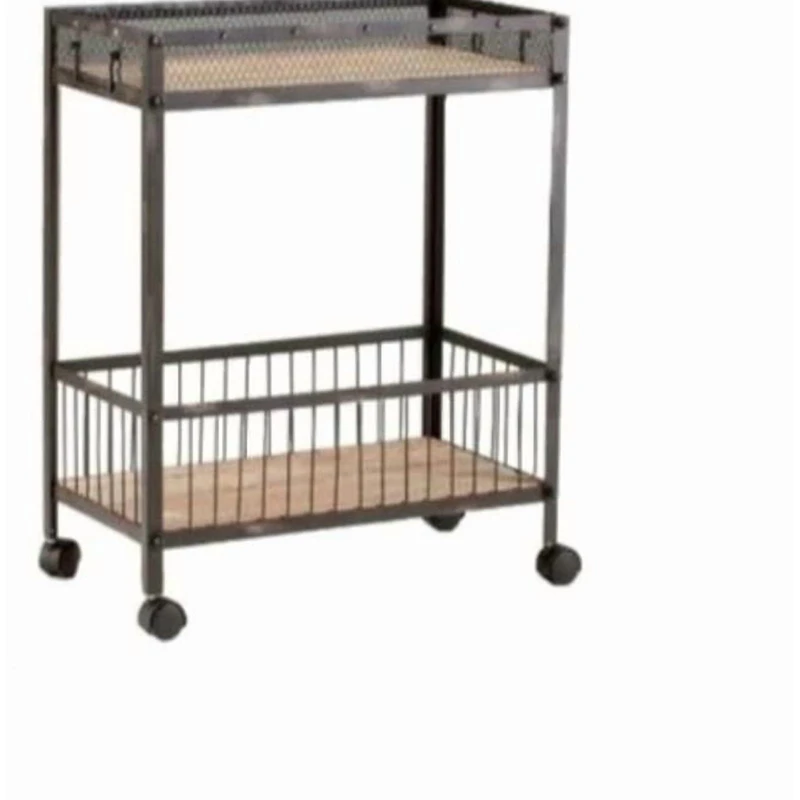 Jodie Bar Cart, Old Pine Wood Bar Cart, Wood Cart, Mobile Storage Cart, Wood Cart with Wheels, Matte Black Cart with Iron Frame