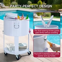 Sunjoy Rooling Ice Chest Cooler Cart 60 Quart, Portable Patio Party Bar Drink Cooler Cart, Beverage Bar with Bottle Opener and Shelf, White