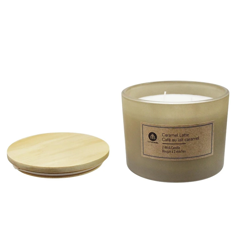 Hometrends 12oz Caramel Latte Scented 2-Wick Frosted Jar Candle, 12oz fragranced candle