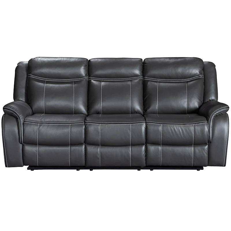 Primo Declan 85 in. Dark Grey Motion Sofa with Built-in Cupholder, Manual Reclining Seats, Plush Cushions, Durable Frame for Living Room Comfort