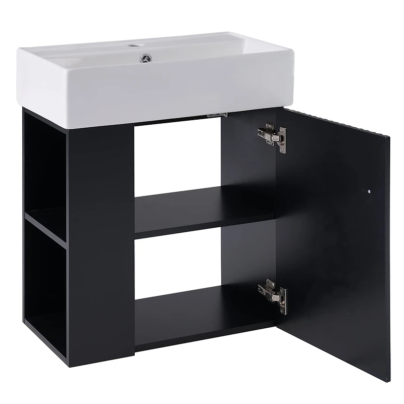 Homy Casa 30 in Onyx Black Kitchen Sideboard with Ceramic Sink