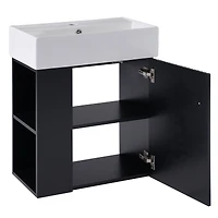 Homy Casa 30 in Onyx Black Kitchen Sideboard with Ceramic Sink