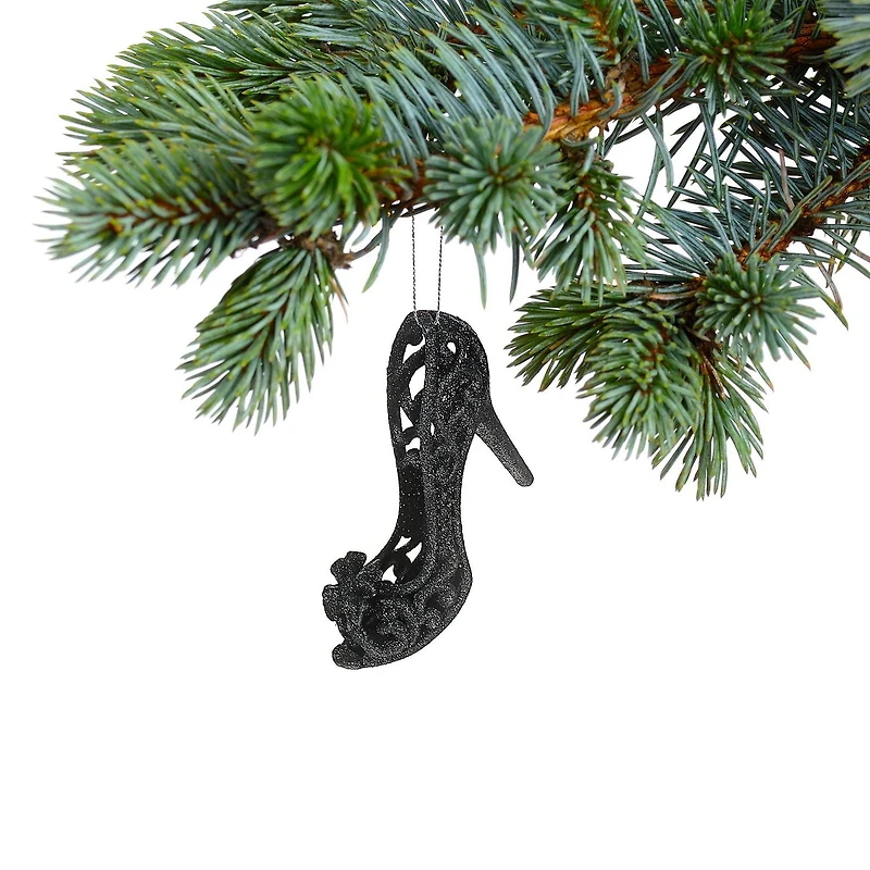 Christmas Black Glitter Ornament Stiletto - Set of 12