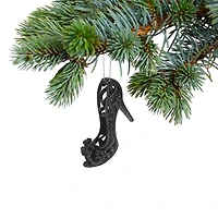 Christmas Black Glitter Ornament Stiletto - Set of 12