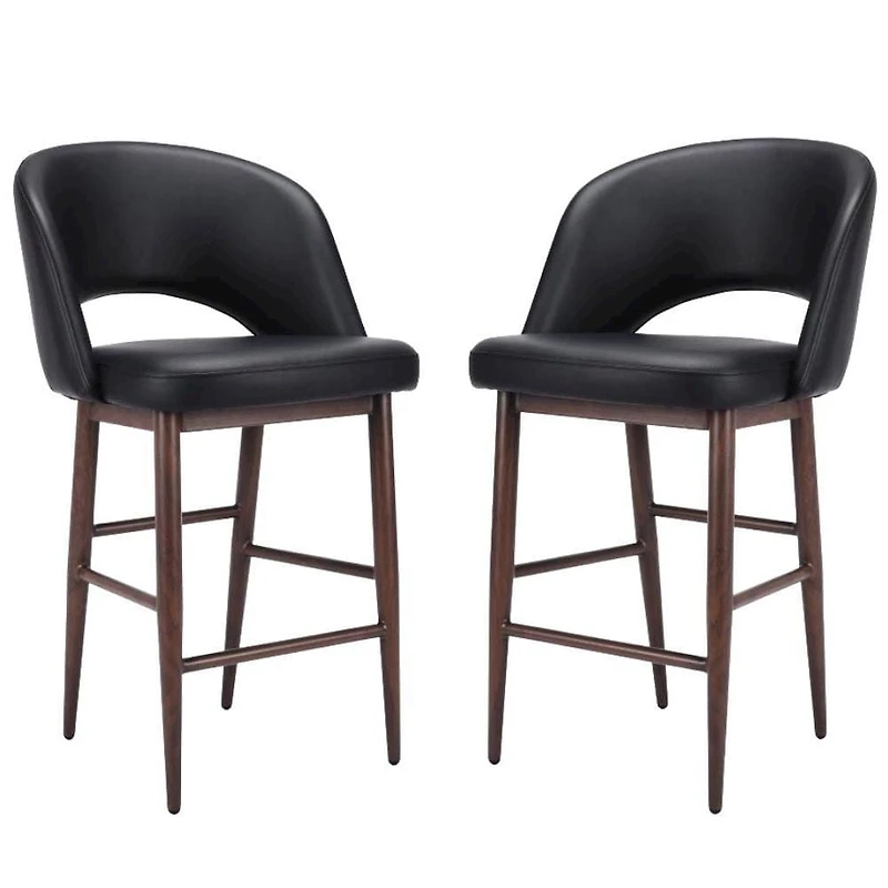 Tabouret de direction avec revêtement en PU et cadre en métal noyer – Tabouret à dossier haut avec repose-pieds, style milieu de siècle, siège confortable et robuste pour les bureaux et les espaces mo