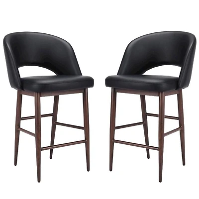 Tabouret de direction avec revêtement en PU et cadre en métal noyer – Tabouret à dossier haut avec repose-pieds, style milieu de siècle, siège confortable et robuste pour les bureaux et les espaces mo