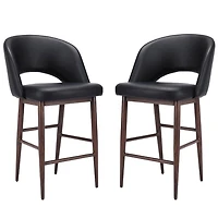 Tabouret de direction avec revêtement en PU et cadre en métal noyer – Tabouret à dossier haut avec repose-pieds, style milieu de siècle, siège confortable et robuste pour les bureaux et les espaces mo