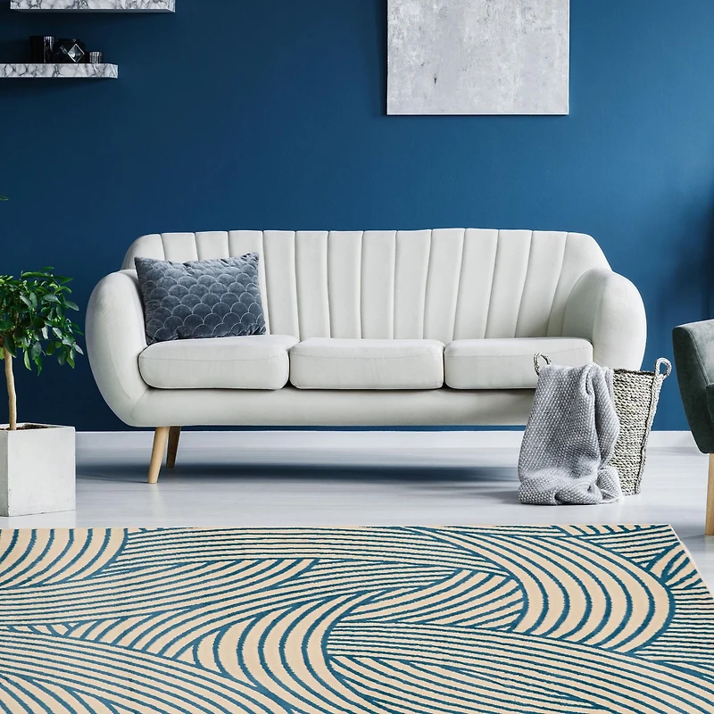 Capri Binya Bone & Blue 4' 3" x 7' 3" Area Rug