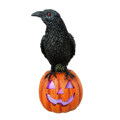 Way to celebrate! LED Lighted Crow Standing on Pumpkin